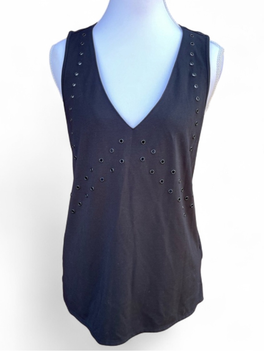 Trouve Black‎ Eyelet Detail Tank Top
